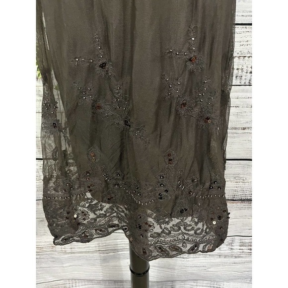 Sundance Dress sz Medium Brown Rabbit Hair Lace Sequins Knee Modest Midi Boho - Picture 8 of 14